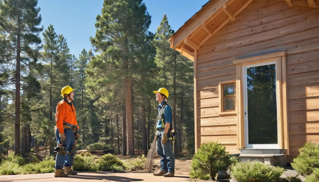 A local tree provider examining a large tree beside a home in Broomfield